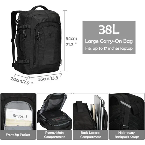 Hynes Eagle 2 in 1 Travel Backpack 48L Carry on Backpack with Removable Daypack - Picture 4 of 8